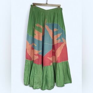Carolina K Rosa Skirt Swan Song Print Green Blue Pink Boho Maxi Skirt Size 6